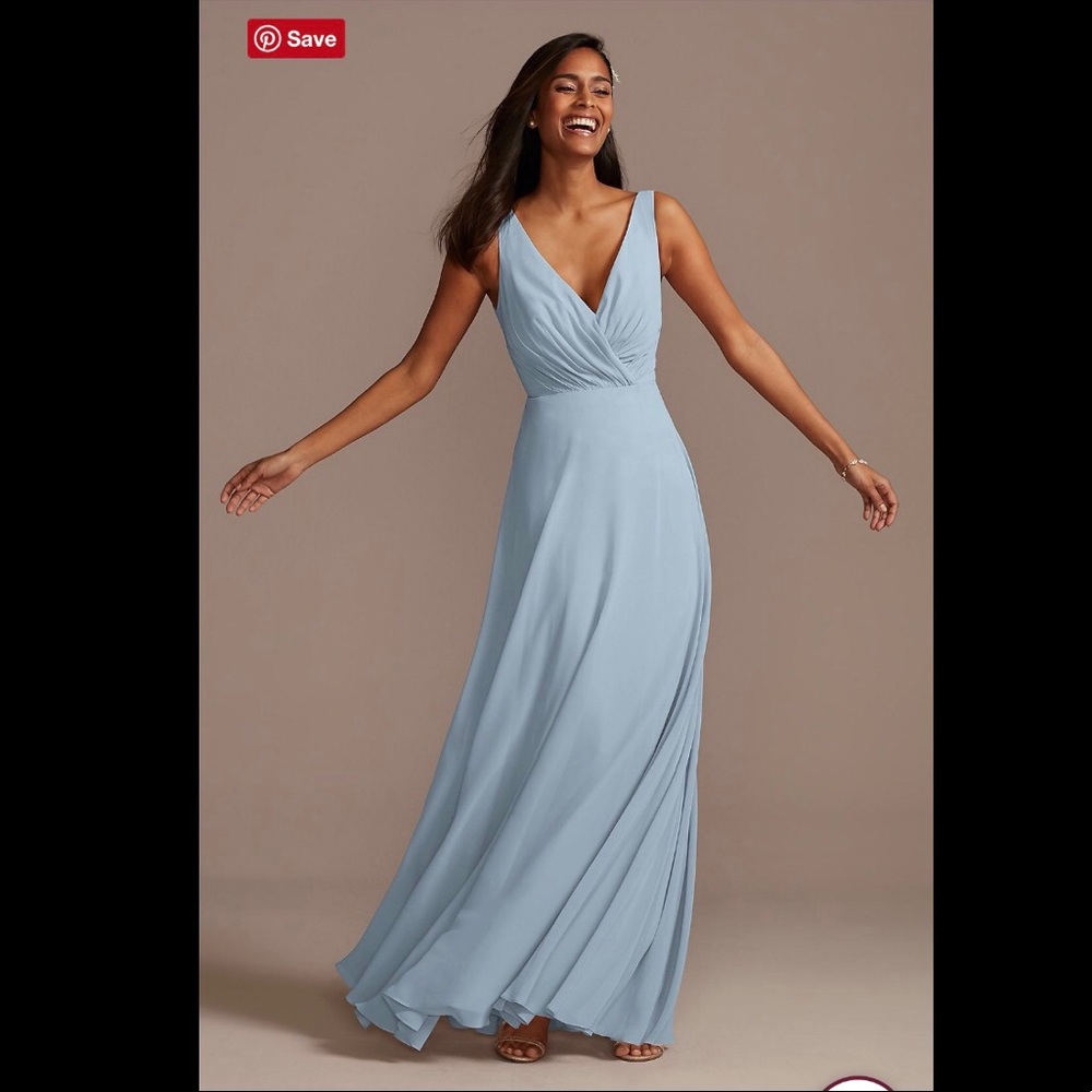 V-Neck Tank Full Skirt Bridesmaid Dress-dusty blue